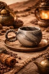 Siyah Ebruli Desenli Seramik Kupa