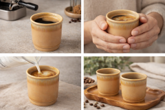 Porselen Kulpsuz Açık Kahverengi Espresso Fincan Bardak