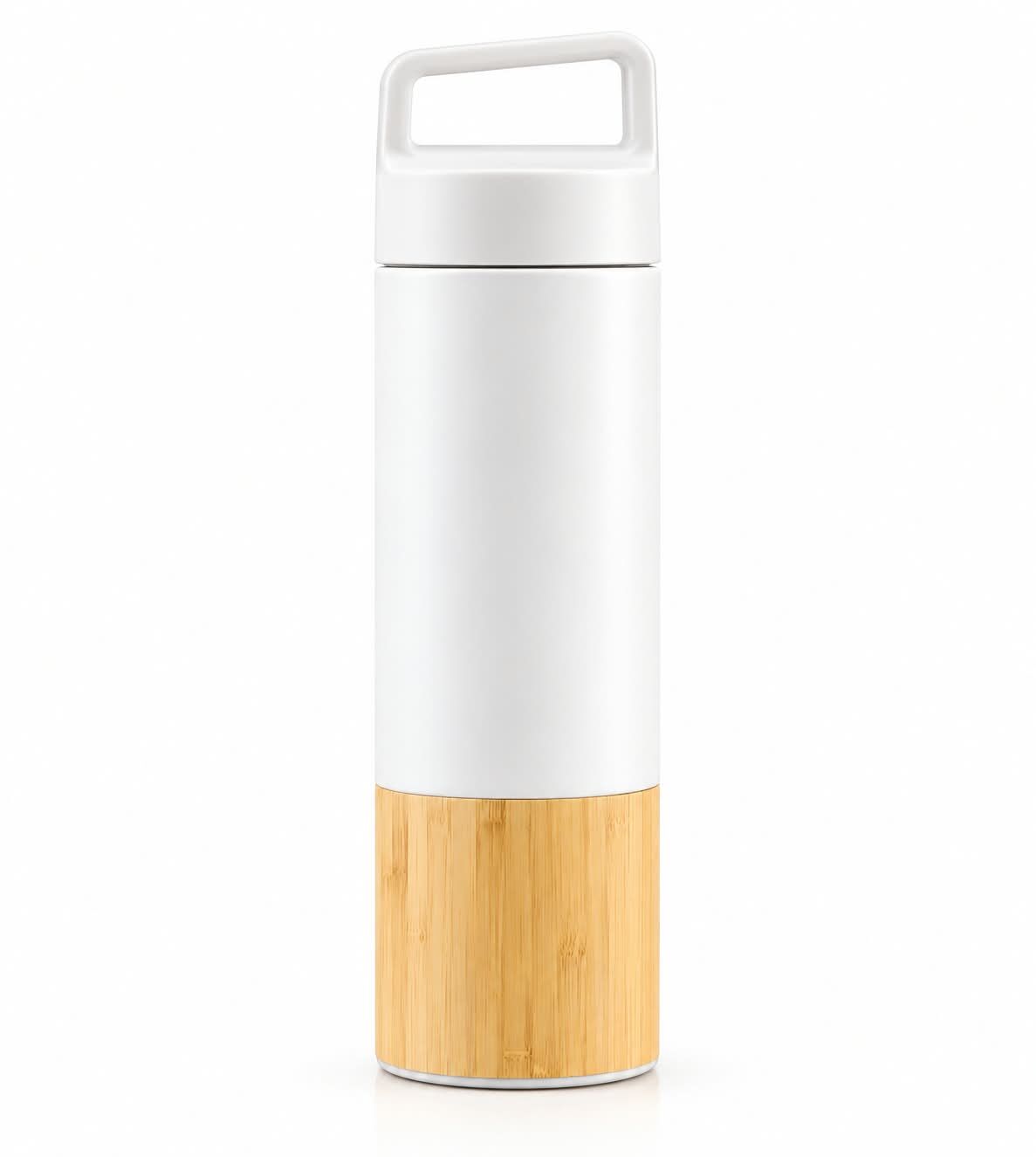 600 ml Beyaz & Bambu Detaylı Termos