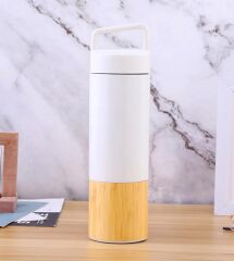 600 ml Beyaz & Bambu Detaylı Termos
