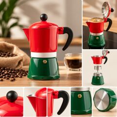 Retro Renkli Moka Pot 3 Fincan Kahve Demleyici